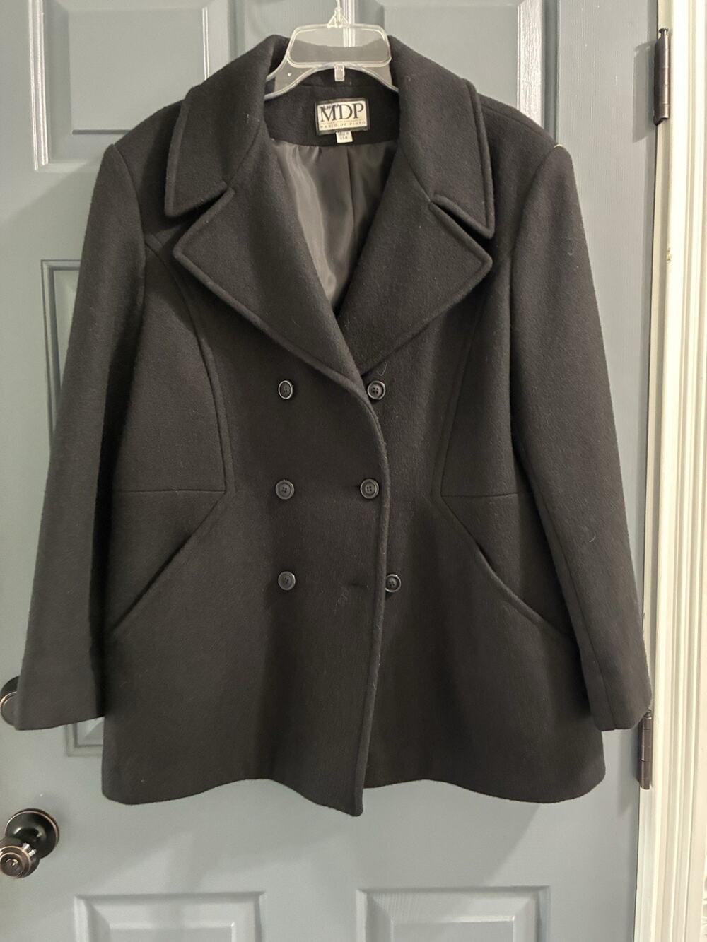 Mario De Pinto MDP Pea Coat Vintage Womens Size L/XL* Black Wool Blend Classic